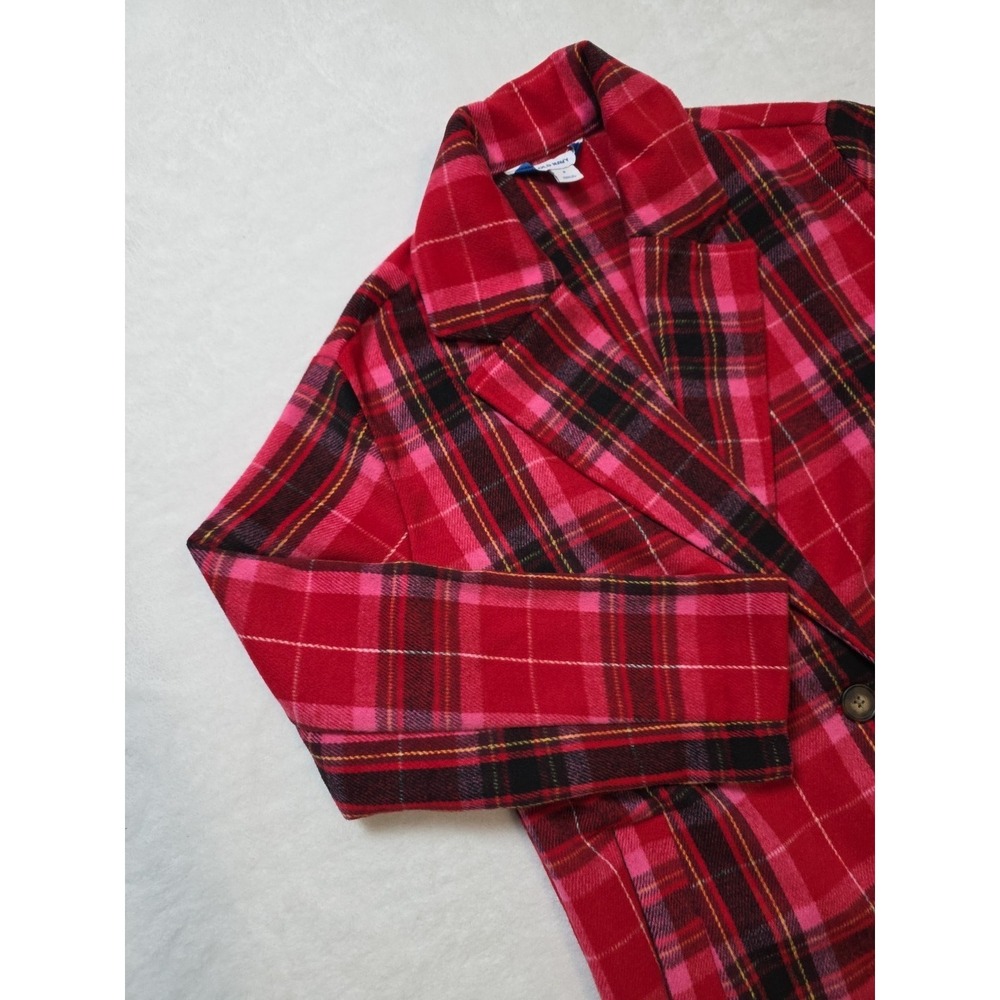 Old Navy Women's Long Coat Red Tartan Plaid Oversized Soft Brushed 2 Pockets SM